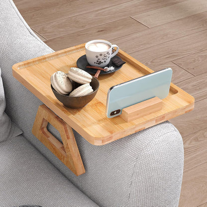 Couch Arm Tray,Bamboo Folding Sofa Tray,Sofa Armrest Trays Clip-On Couch Desk for Drinks,Snacks,Phone,Remote Control（Black）