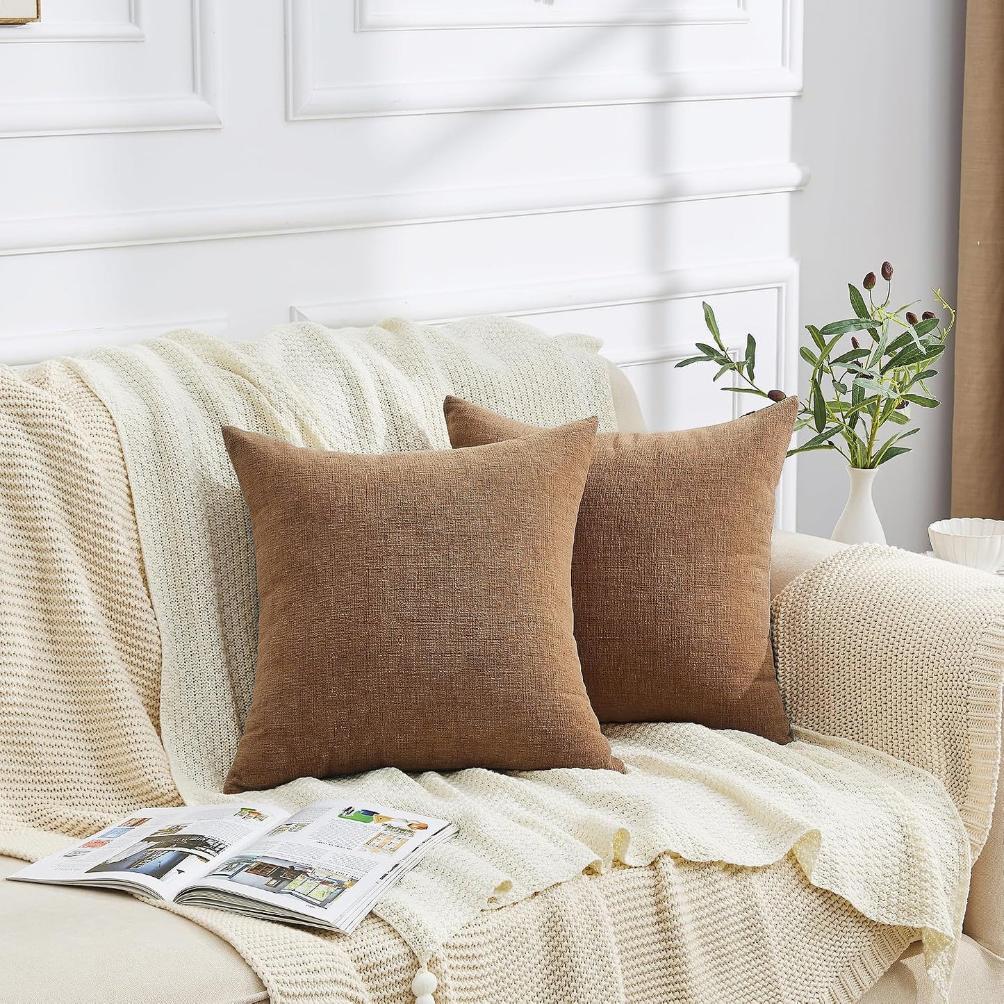 GAWAMAY Lumbar Support Pillow Decorative Rectangle Throw Pillow Covers 12"x20" Inch Set of 2, Soft Chenille Fall Pillowcase for Living Room Bedroom Sofa Couch Cushion Cover Grey 30x50cm (No Insert)