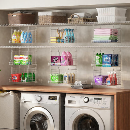 3-Tier Foldable Laundry Basket Organizer with Rotating Hooks(no wire shelf) | Space-Saving Over Washer and Dryer Shelf for Laundry Room Organization and Storage, Durable Wire Shelving Unit, White