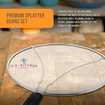 U.S. Kitchen Supply 3-Piece Stainless Steel Splatter Guard Set (13", 11.5", 9.5") Fine Mesh Cover, Grease & Oil, Splatter Screen for Frying Pan, Cooking Pots, with Resting Feet & Comfort Grip Handles