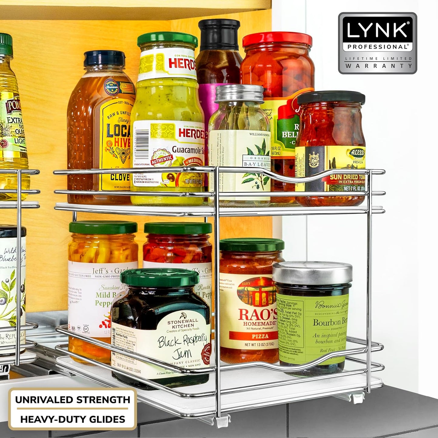 LYNK PROFESSIONAL® Pull Out Spice Organization for Cabinets - 4-3/8 inch Wide – Spice Rack for Inside Cabinets, Slide Out Spice Rack Organizer for cabinet – Pull Out Spice Rack, Sliding 2 Tier Chrome