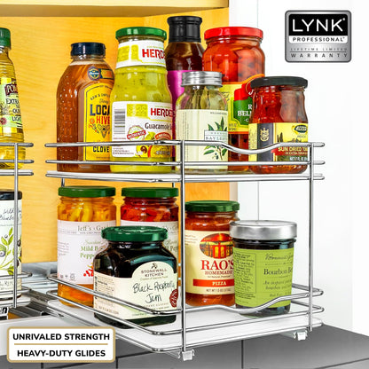 LYNK PROFESSIONAL® Pull Out Spice Organization for Cabinets - 4-3/8 inch Wide – Spice Rack for Inside Cabinets, Slide Out Spice Rack Organizer for cabinet – Pull Out Spice Rack, Sliding 2 Tier Chrome