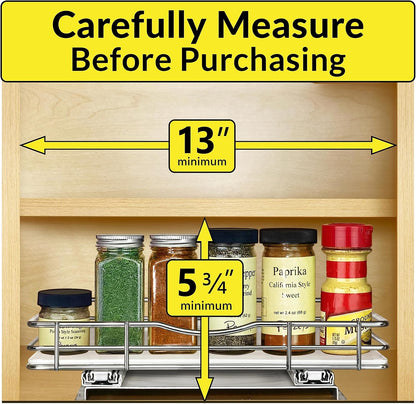 LYNK PROFESSIONAL® Pull Out Spice Organization for Cabinets - 4-3/8 inch Wide – Spice Rack for Inside Cabinets, Slide Out Spice Rack Organizer for cabinet – Pull Out Spice Rack, Sliding 2 Tier Chrome
