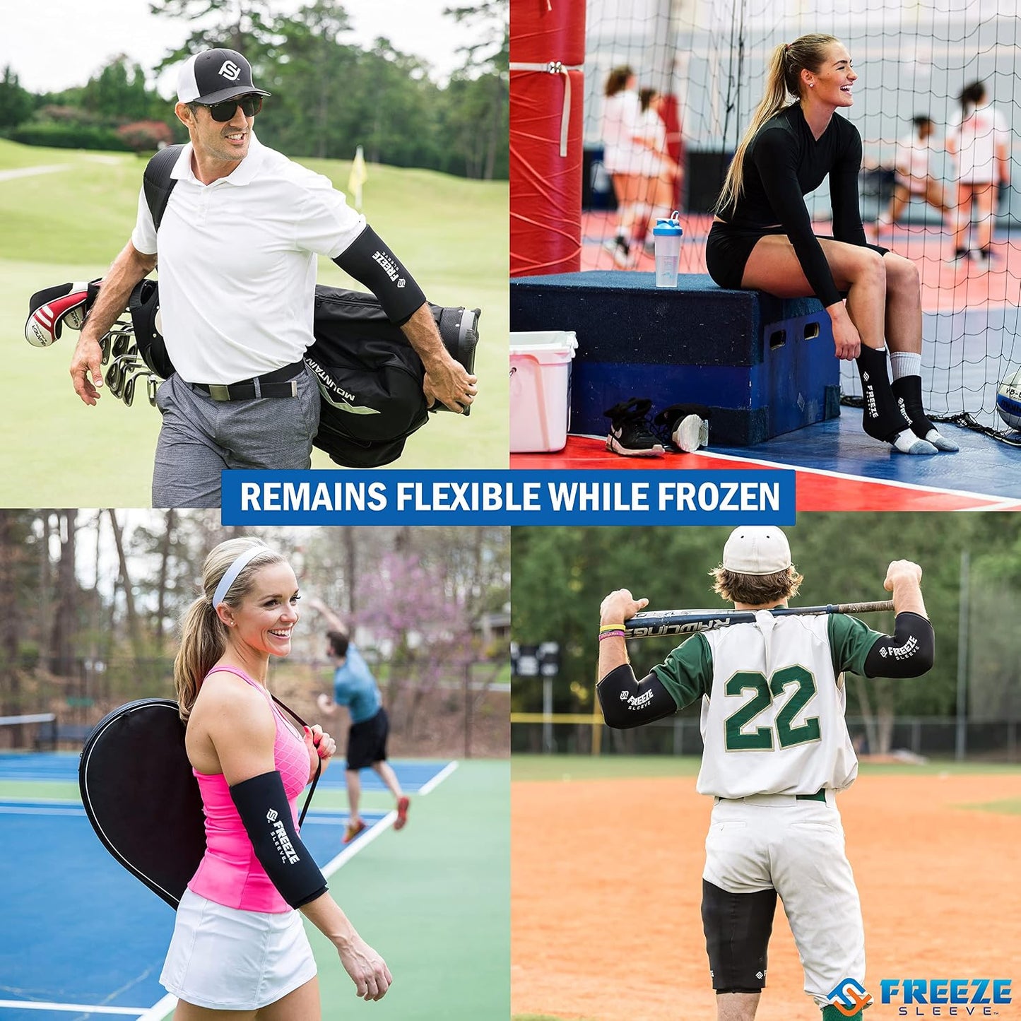 FreezeSleeve Ice and Heat Therapy Sleeve | Reusable Ice Pack Flexible Gel Compression Sleeve for Pain Relief and Recovery of Elbow Knee Ankle Leg Wrist Injuries | Black Large