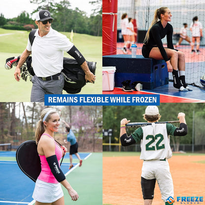FreezeSleeve Ice and Heat Therapy Sleeve | Reusable Ice Pack Flexible Gel Compression Sleeve for Pain Relief and Recovery of Elbow Knee Ankle Leg Wrist Injuries | Black Large