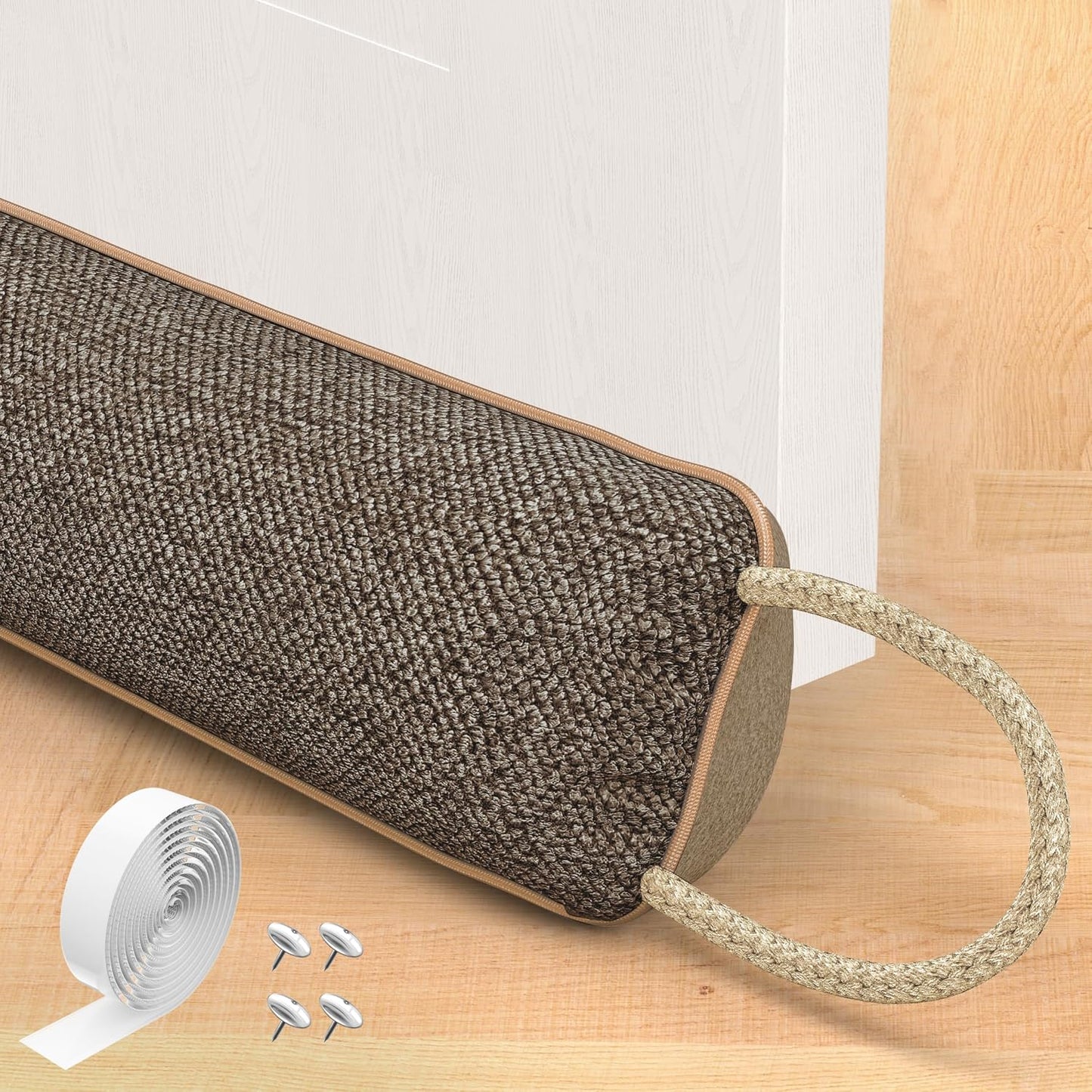 Door Draft Stopper, Heavy Duty Under Door Draft Blocker, Grey | 36’’ Weighted Door Seal, Gap Filler, Door Bottom, For Noise Light Cold Air, with Adhesive Strips, Bedroom Office Kitchen Home