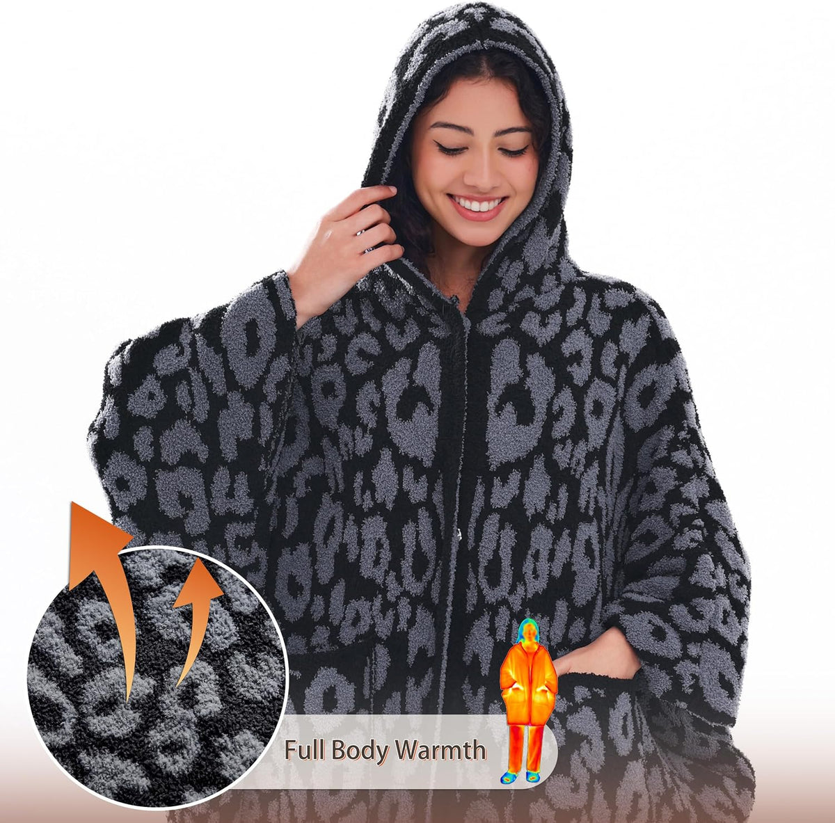 WDCOZY Wearable Blanket Hoodie Poncho Throw Comfy Soft Warm Cape Shawl Cozy Cloak Wrap Hooded with Sleeves For Women Adults