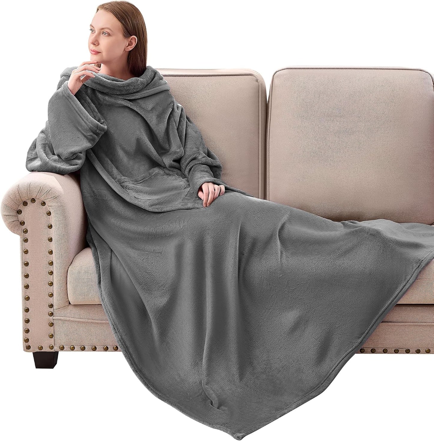 IFNOW Fleece Wearable Blanket with Sleeves, Oversized Snuggle Robe