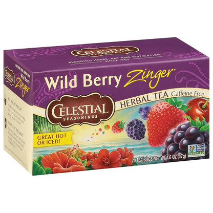 Celestial Seasonings Raspberry Zinger Herbal Tea, Caffeine Free, 20 Tea Bags Box