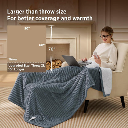 Bedsure GentleSoft Heated Blanket Throw - Soft Ribbed Flannel Electric Blanket, Gifts for Grandma (50x60 inches, Grey)