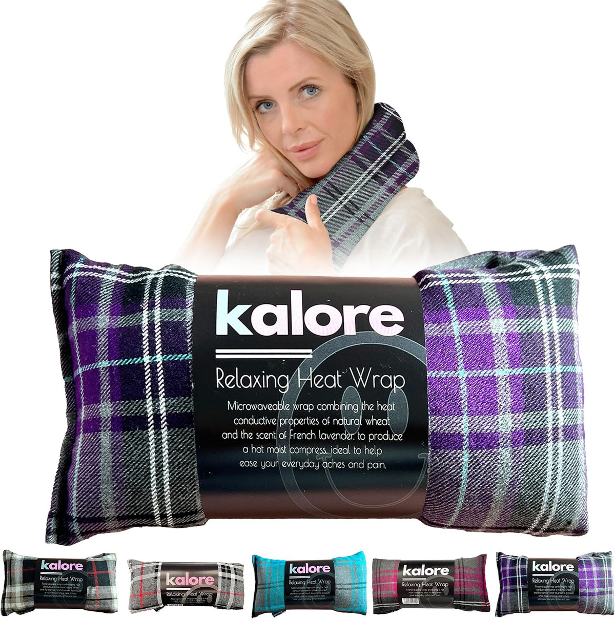 Microwavable Heating Pads for Winter Warmth, Back, Stomach & Head Comfort – Kalore Soft Cotton Tartan Neck Wrap – Even Heat Distribution Hot Compress Bag – Wheat Heat Pad XL – Unscented – Gray