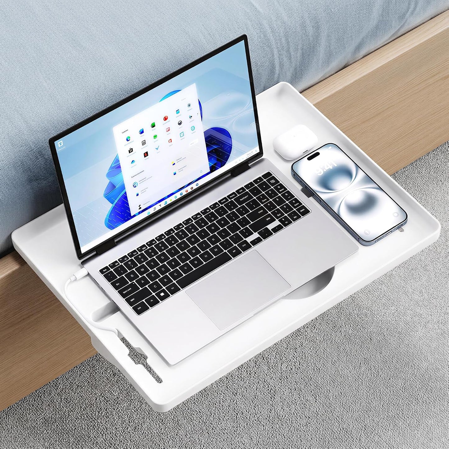 JOYMOOP Clip-On Bedside Shelf for Bunk Beds, Dorm Room Essentials, Bedside Caddy, No-Tool Install Bed Side Table Storage for Loft, Platform Beds, Nightstand Caddy for Phone, Glasses, Book, Black
