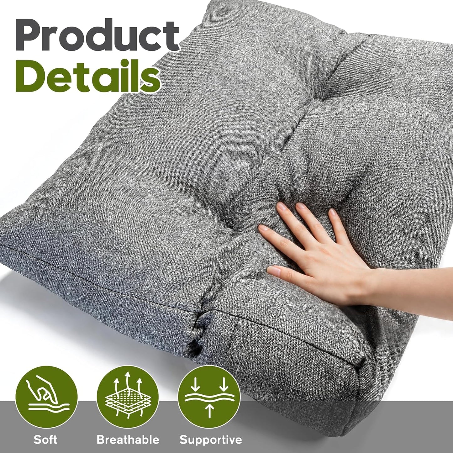Back Cushion for Couch Wedge Lumbar Support Backrest Pillow with Shredded Foam Filled and Side Pocket Sofa Back Cushions for Sitting & Reading, 23.6×19.6×5.1Inch