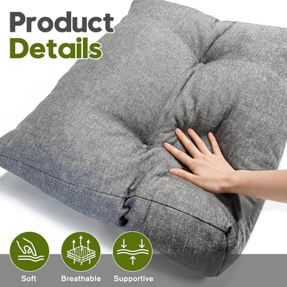 Back Cushion for Couch Wedge Lumbar Support Backrest Pillow with Shredded Foam Filled and Side Pocket Sofa Back Cushions for Sitting & Reading, 23.6×19.6×5.1Inch