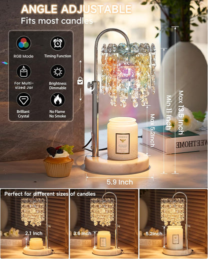 Candle Warmer Lamp with Timer Dimmer Adjustable Height Candle Warmer with Marble Base for Jar Candles,Candle Lamp with 3 Bulbs for New Home Decor, Women Mom Christmas Birthday Gifts, French Gold