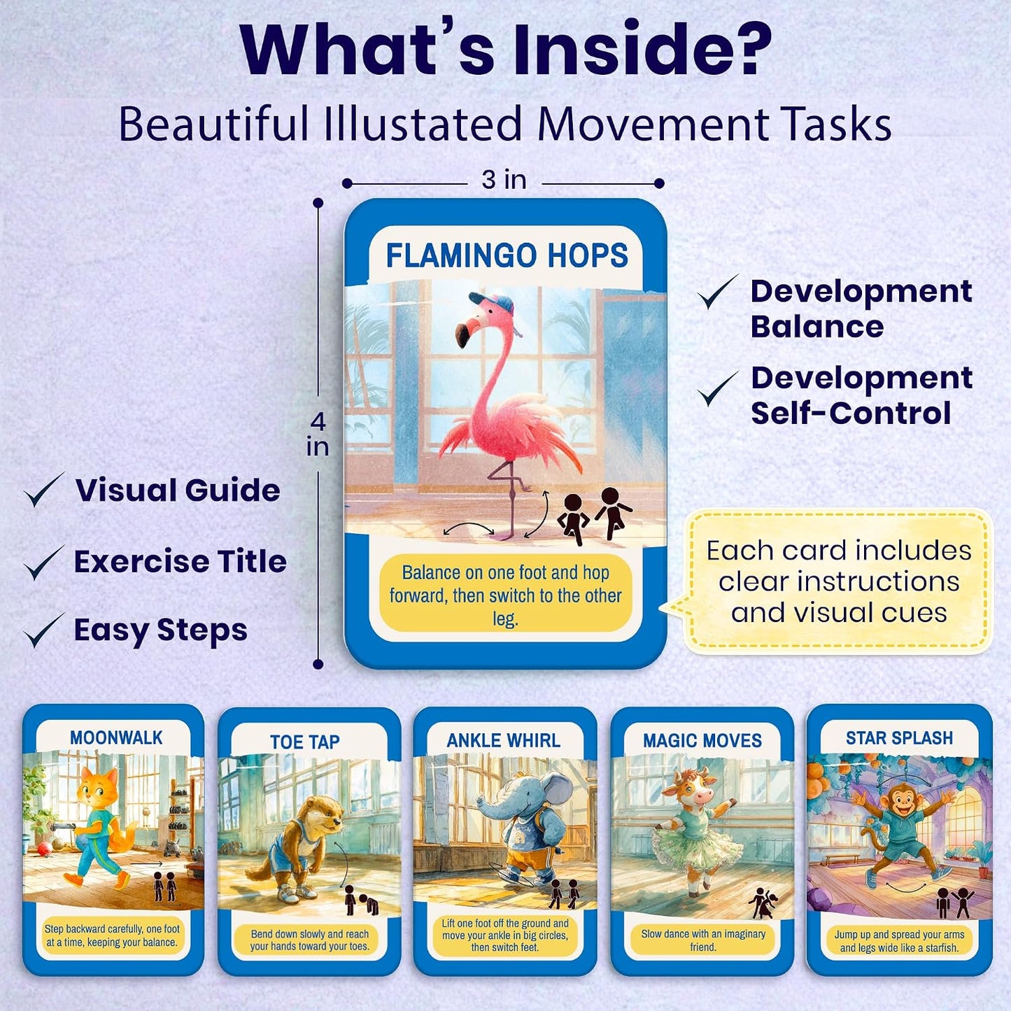 Active Movement Game for Kids Ages 4–8 - Educational Card Game | Animal-Themed Card Set with 50 Movement Tasks for Indoor and Outdoor Brain Breaks, Home and Classroom Activities