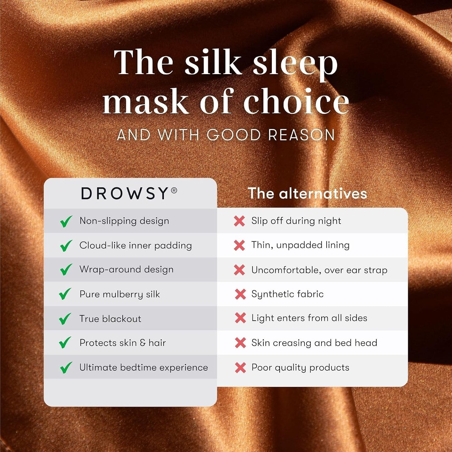 DROWSY Silk Sleep Mask - Face-Hugging, Padded Cocoon for Luxury Sleep in Total Darkness - 100% Pure Mulberry Silk, Skin-Hydrating & Adjustable (Midnight Blue)