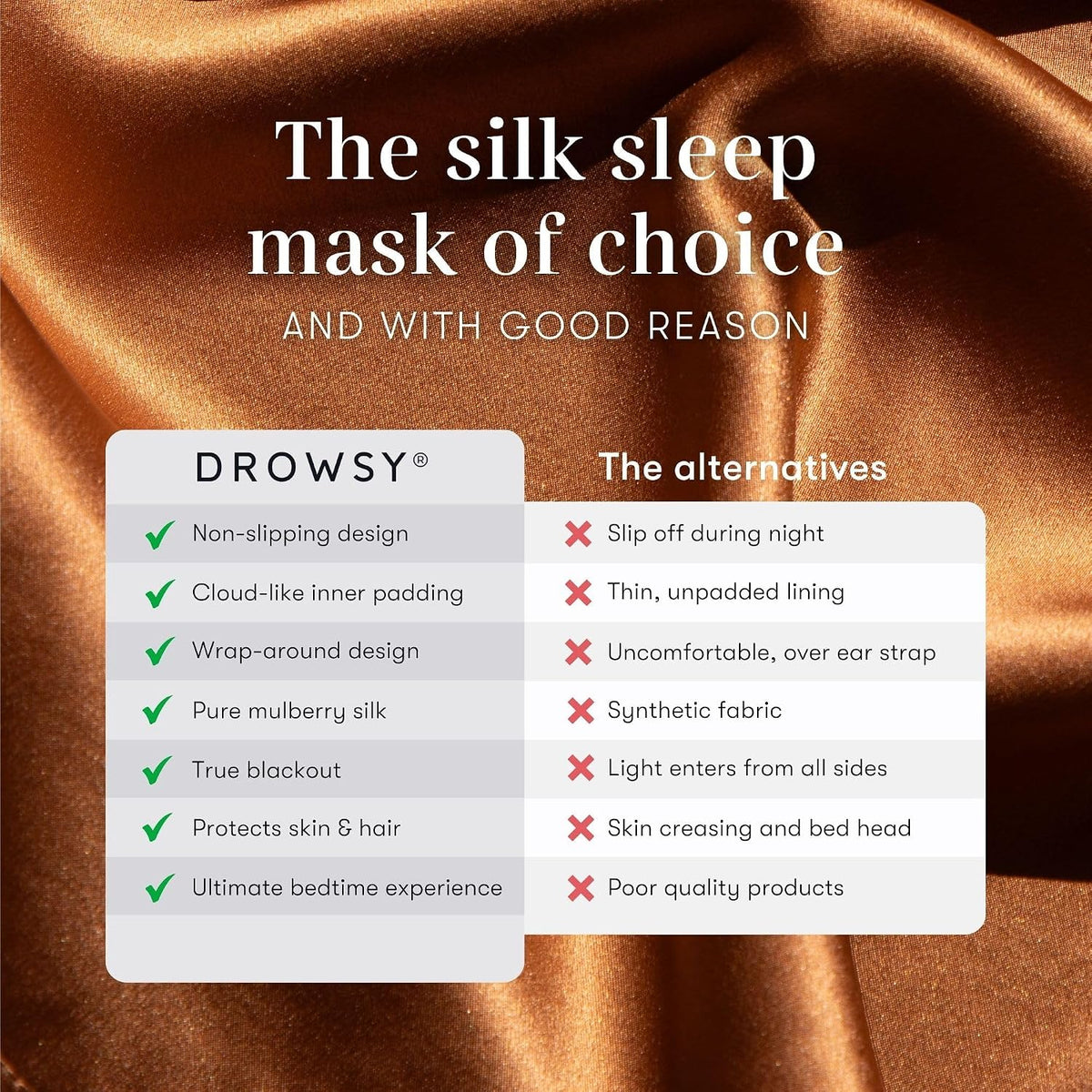 DROWSY Silk Sleep Mask - Face-Hugging, Padded Cocoon for Luxury Sleep in Total Darkness - 100% Pure Mulberry Silk, Skin-Hydrating & Adjustable (Midnight Blue)