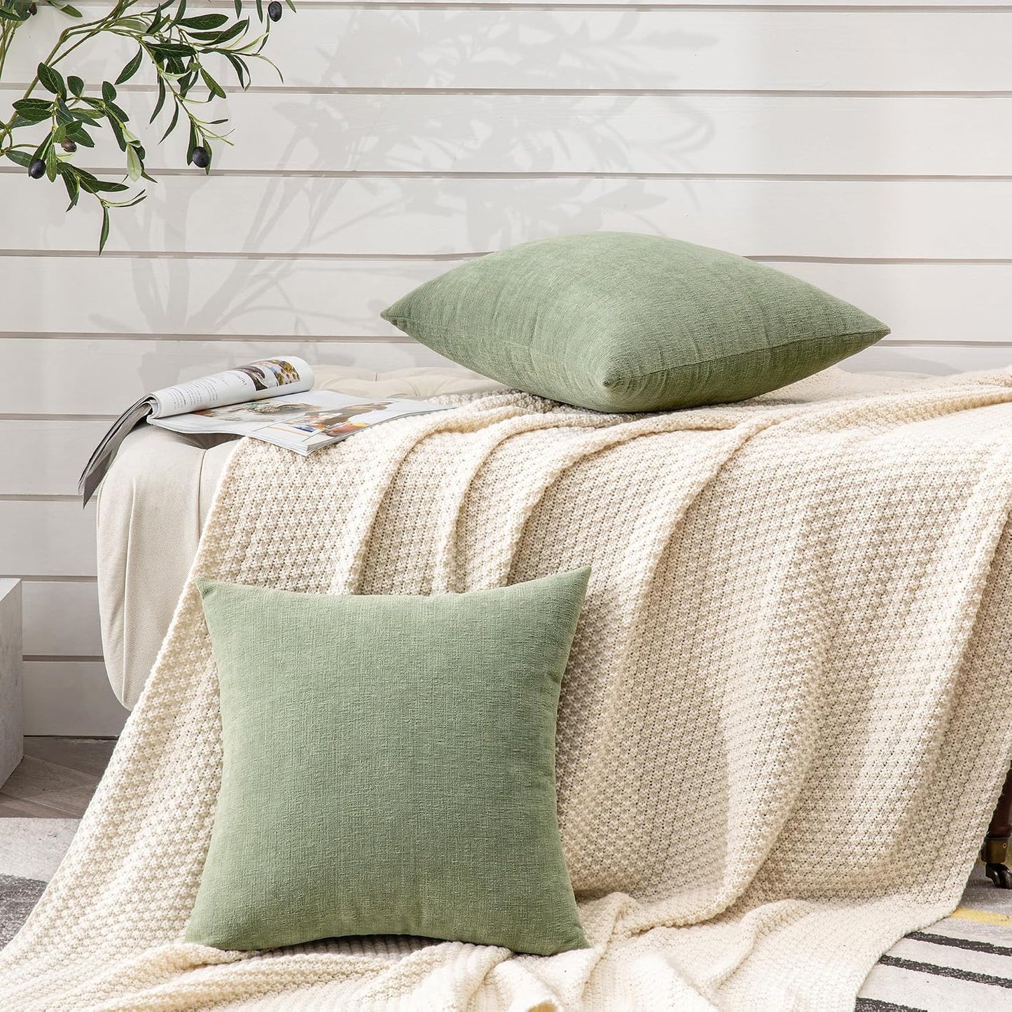 GAWAMAY Lumbar Support Pillow Decorative Rectangle Throw Pillow Covers 12"x20" Inch Set of 2, Soft Chenille Fall Pillowcase for Living Room Bedroom Sofa Couch Cushion Cover Grey 30x50cm (No Insert)