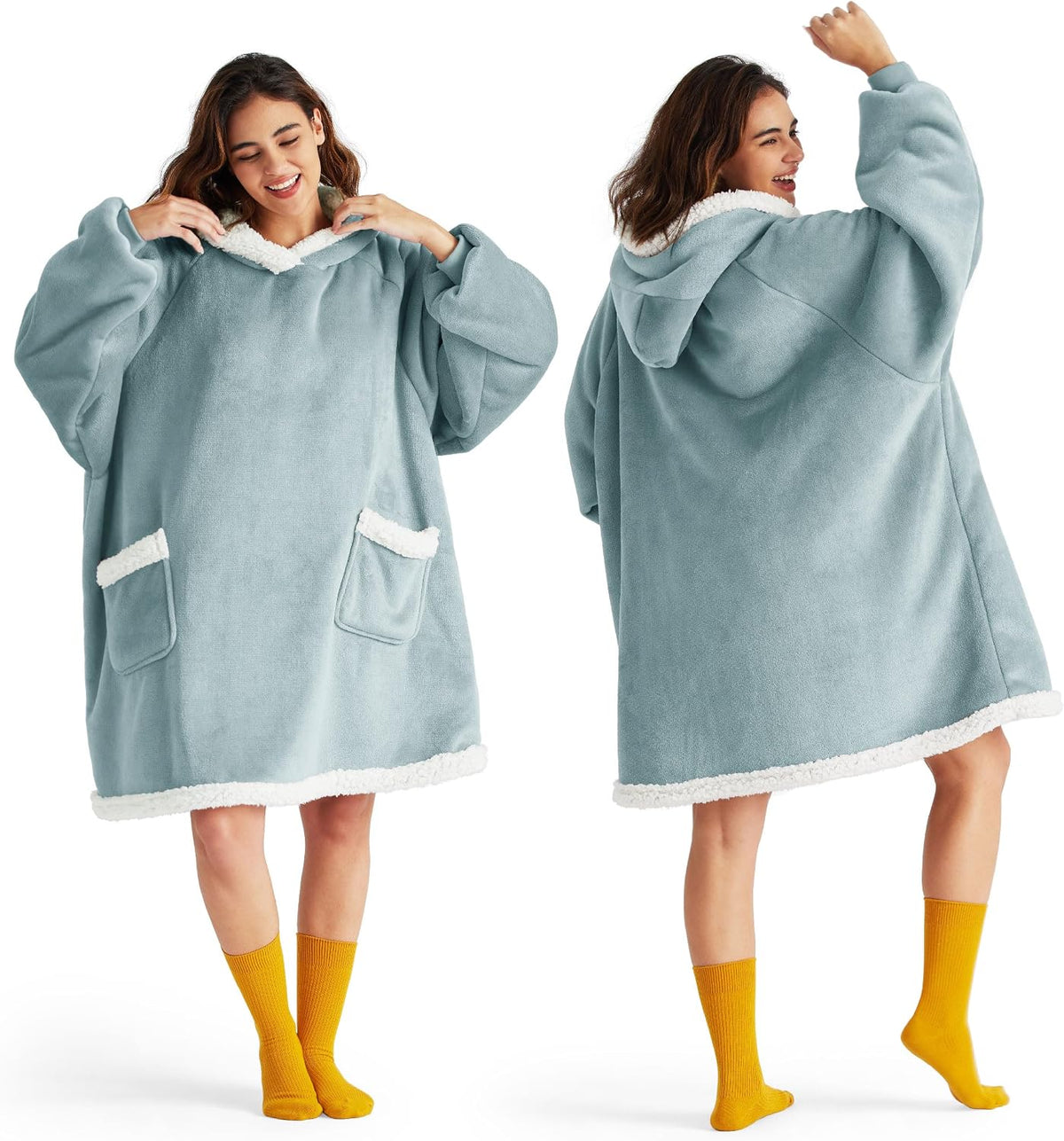 Bedsure Wearable Blanket Sherpa Hoodie Gifts, Sweatshirt, Grey, Standard