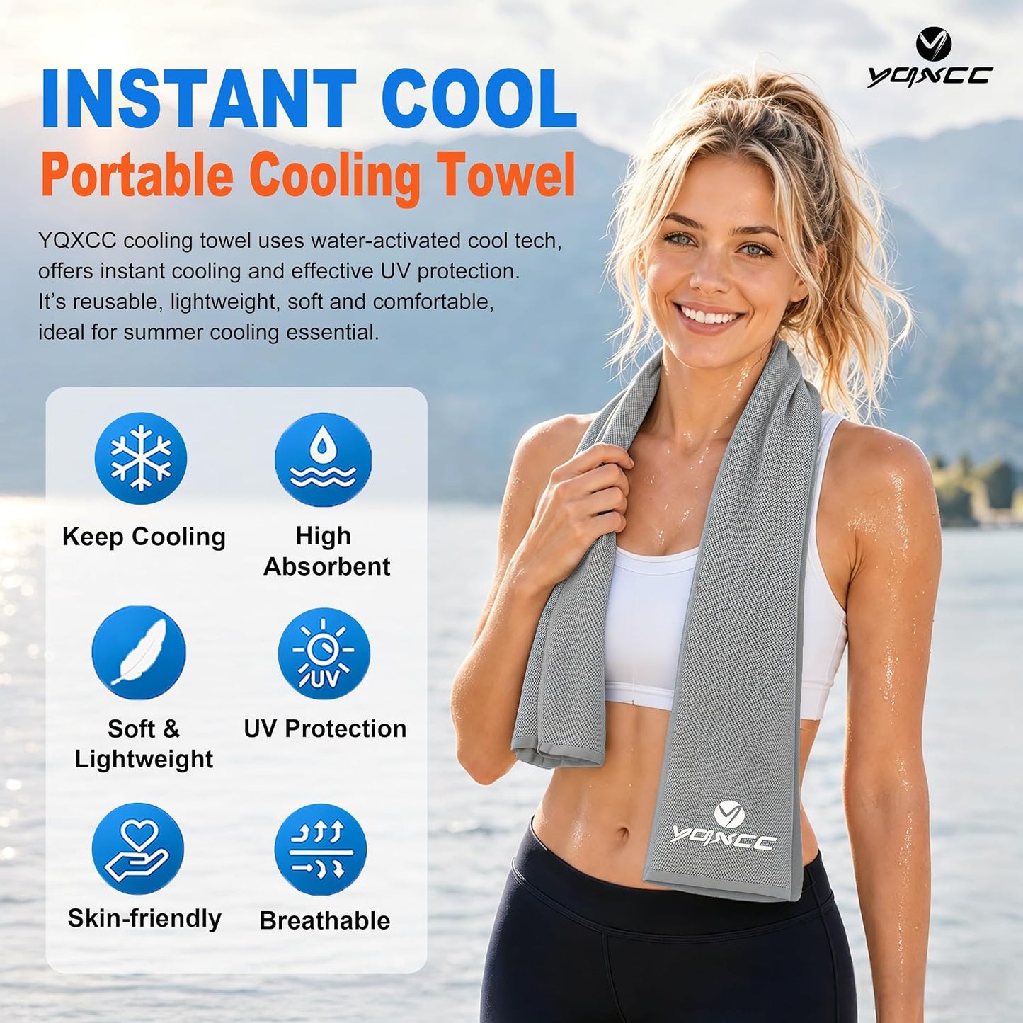 YQXCC 4 Pack Cooling Towels 40"x12", Cold Cool for Neck & Face | Cooling Neck Wraps, Soft Breathable Microfiber Chilly Towels, Ideal for Gym, Yoga, Golf, Running, Camping & Hot Weather