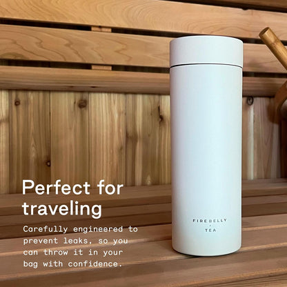 Firebelly Tea, Travel Tea Infuser Mug with Strainer, Insulated Tumbler for Loose Leaf Tea or Coffee, Leakproof Bottle for Hot or Iced Drinks, Stainless Steel Thermos with Lid, Salmon