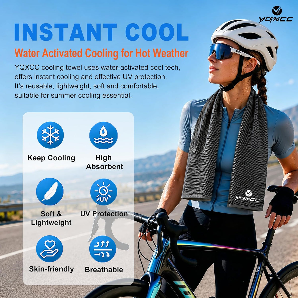 YQXCC 4 Pack Cooling Towels (40"x12"), Ice Cool for Neck & Face