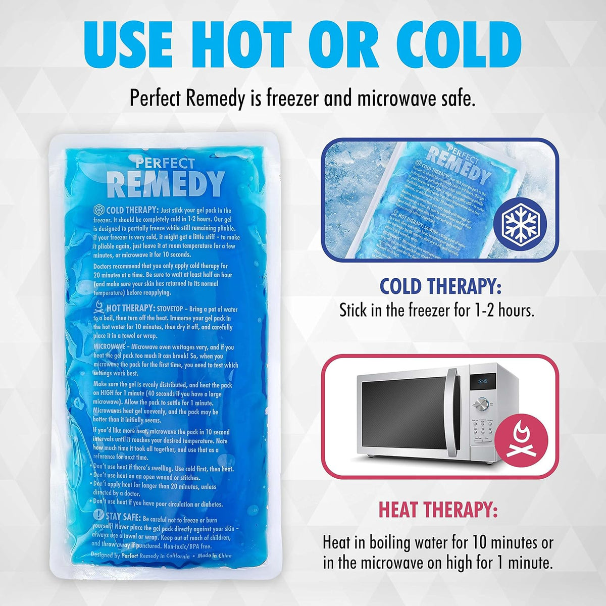 Perfect Remedy Gel Ice Packs for Injuries with Strap Cover, Flexible Hot Cold Compress, Soothing Soft Ice Packs for aid in Injuries Conditions, Alternative to Hot Water Bottles (Blue, Regular)
