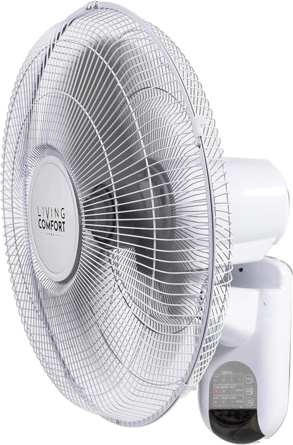 Comfort Zone 16-Inch Fan with Remote Control – Quiet 3-Speed Oscillating Indoor Fan with 90° Wide-Angle Airflow, Timer & Sleep Modes – Space-Saving Wall Fan for Bedroom, Home Gym & Office, White