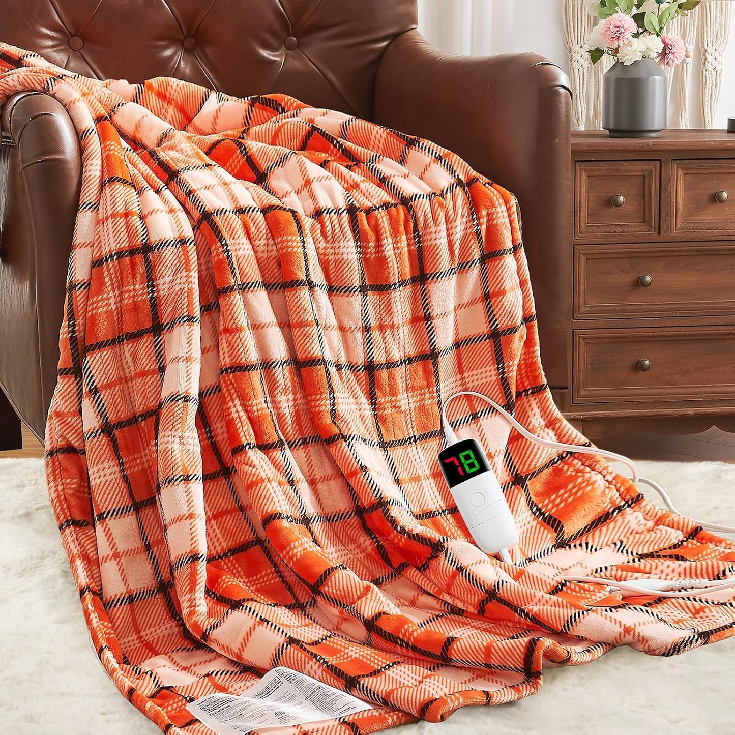 Heated Blanket Electric Throw 50X60 Heating Blanket with 10 Heating Levels 8 Hours Auto Off, Blue Plaid Sherpa Blankets Winter Warmer, Home Decor for Couch Bed Office,Gifts for Mom, Women,Washable