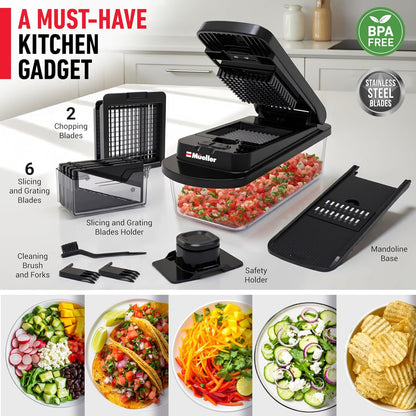 Mueller The Real Original Pro Vegetable Chopper & Mandoline Slicer, 10-in-1 | since 2013, 8 Blade Food Veggie Chopper, Onion Vegetable Cutter with Container, Kitchen Gadgets & Essentials
