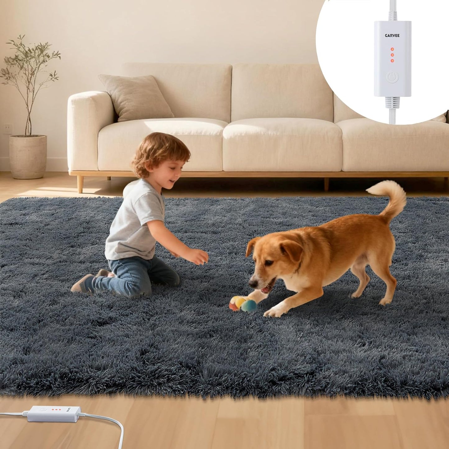 4x6 ft Electric Heated Floor Mat, Soft Plush Foot Warmer Area Rug, Grey | 3 Adjustable Heat Levels, Soft Plush Heating Carpet, 10H Safety Auto-Off, Perfect For Home Office Or Gaming