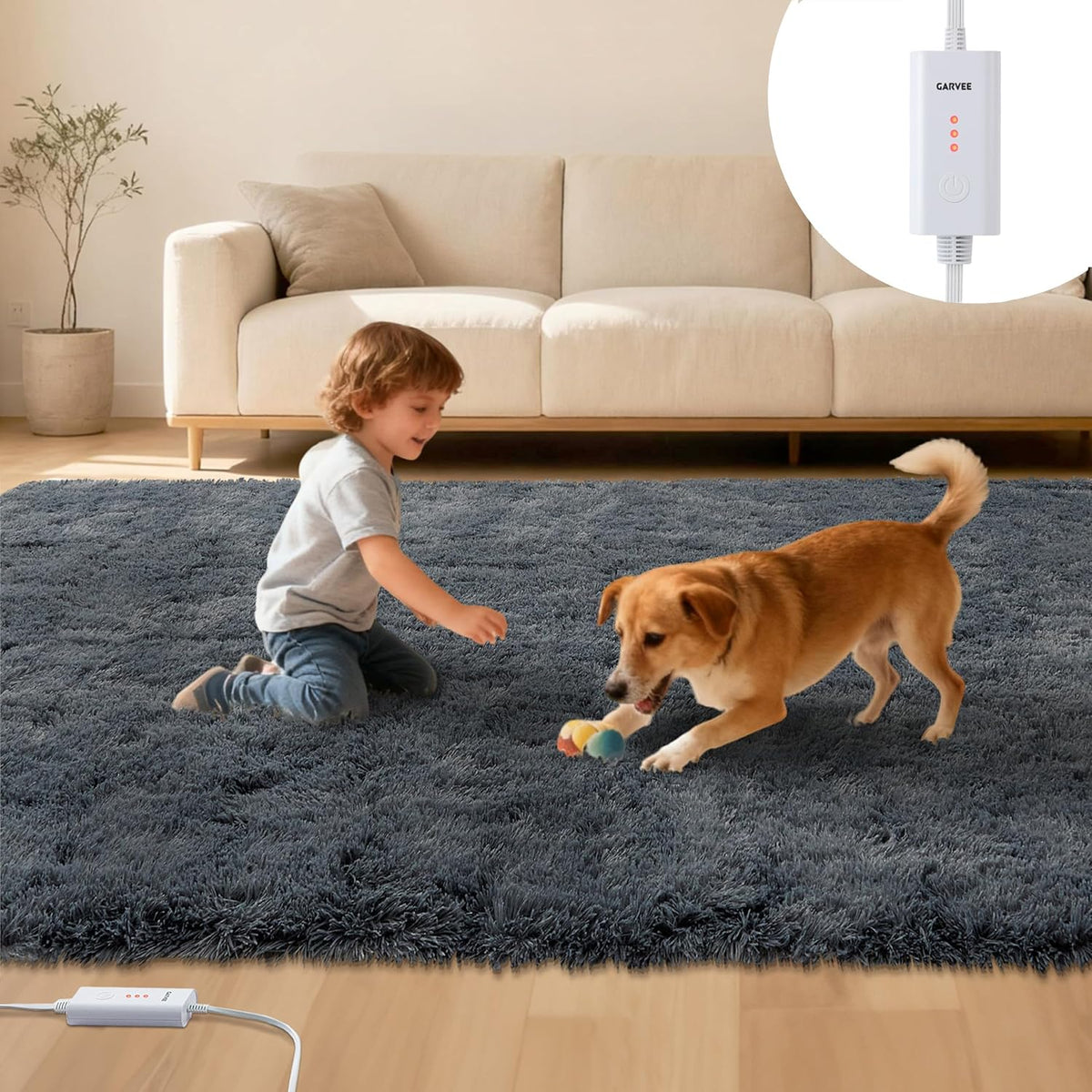 4x6 ft Electric Heated Floor Mat, Soft Plush Foot Warmer Area Rug, Grey