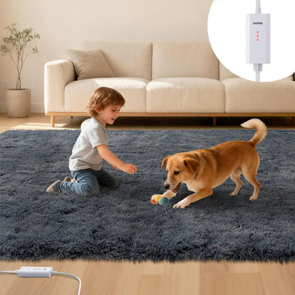 4x6 ft Electric Heated Floor Mat, Soft Plush Foot Warmer Area Rug, Grey