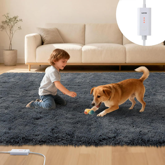 4x6 ft Electric Heated Floor Mat, Soft Plush Foot Warmer Area Rug, Grey