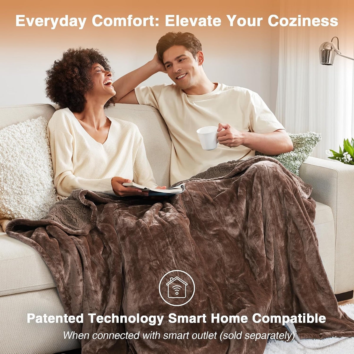 Beautyrest Reversible Heated Throw - Plush Sherpa Heating Blanket, Grey