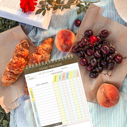Cora Kate Food Journal Diary, 5.5 x 8.5 Calorie Counter Book, 52-Page Double-Sided Spiral Bound Meal Tracker for Tracking Calories, Carbs, Fat, Protein, Calorie Tracker, Food Log for Diet & Nutrition