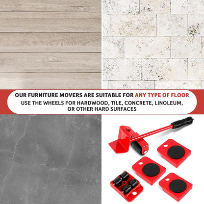 Furniture Lifter Tool with Sliders, Fridge Mover Set Up to 220 Lbs | Sofas, Tables, and Dressers Glide Easily with 360° Wheels | Non-Scratch Sliders Protect Hardwood Floors