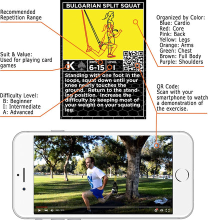 Stack 52 Suspension Exercise Cards Mega Pack | Suspended Bodyweight Resistance Workout Game. Video Instructions Included. Fun Home Fitness Program.
