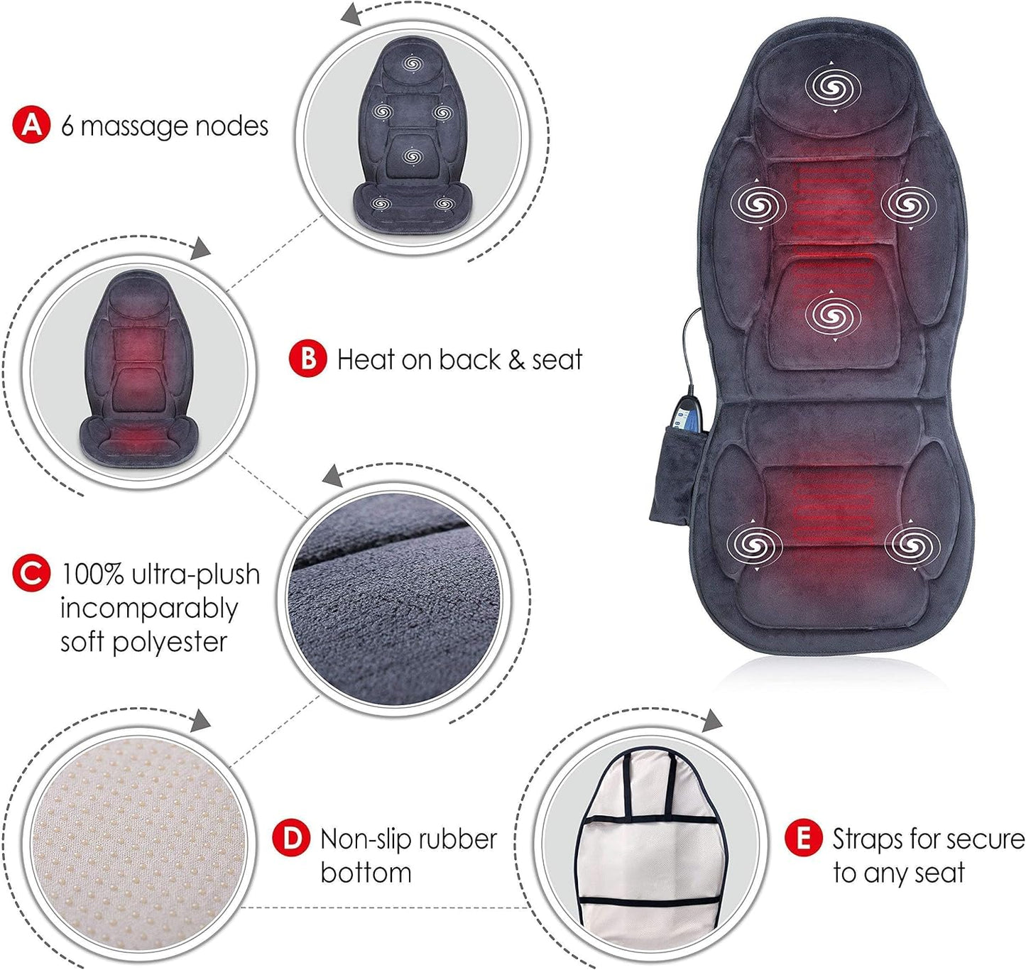 Snailax Vibration Massage Seat Cushion with Heat, 6 Vibration Motors, 6 Massage Modes, Heated Massage Chair Pad for Office Chair, Home Recliner & Desk Chair, Back & Seat Massager with Remote