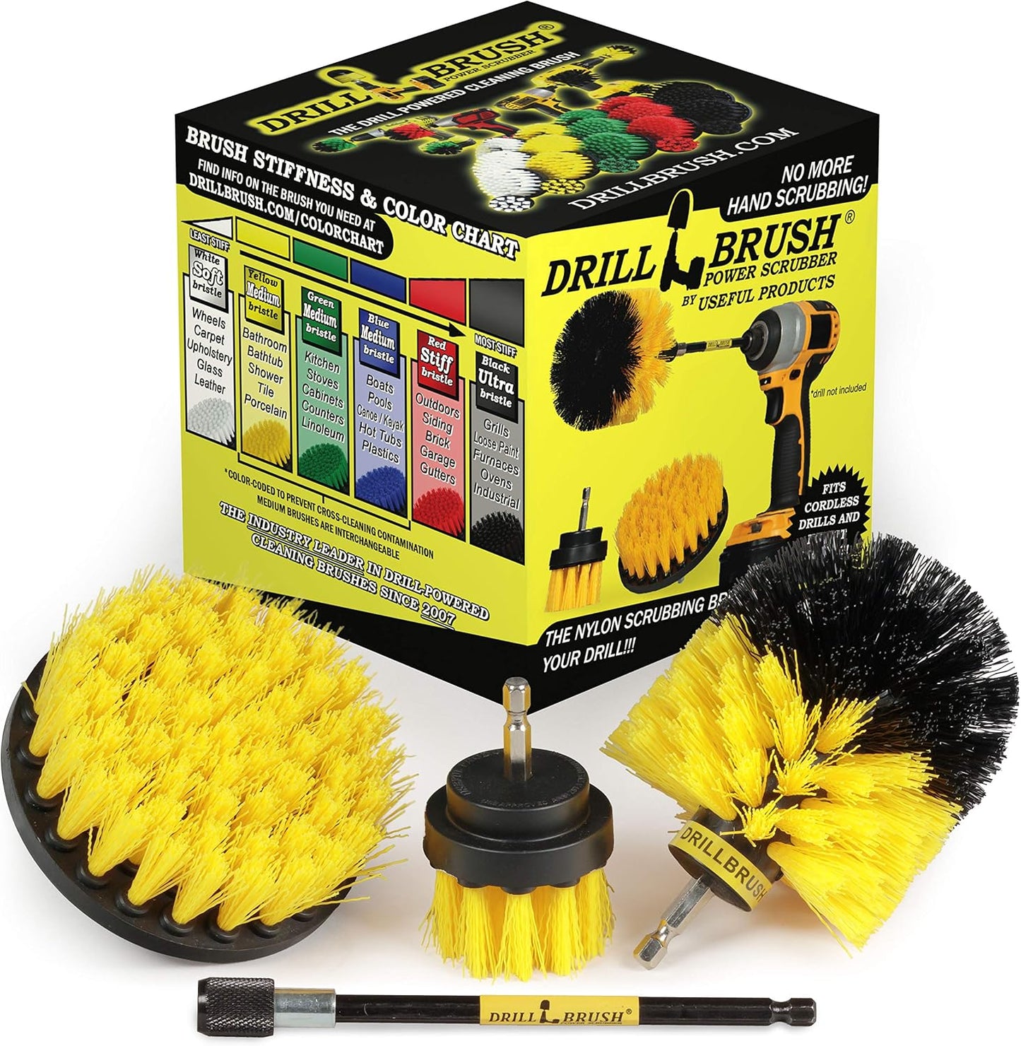 Drillbrush Shower Scrubber Drill Attachment - Car Detailing Tools - | Dishwasher Safe Drill Brush Scrubber For Cleaning Tubs, Sinks, Tile, Grout, Flooring, Carpet, Leather, Seats, Boats,
