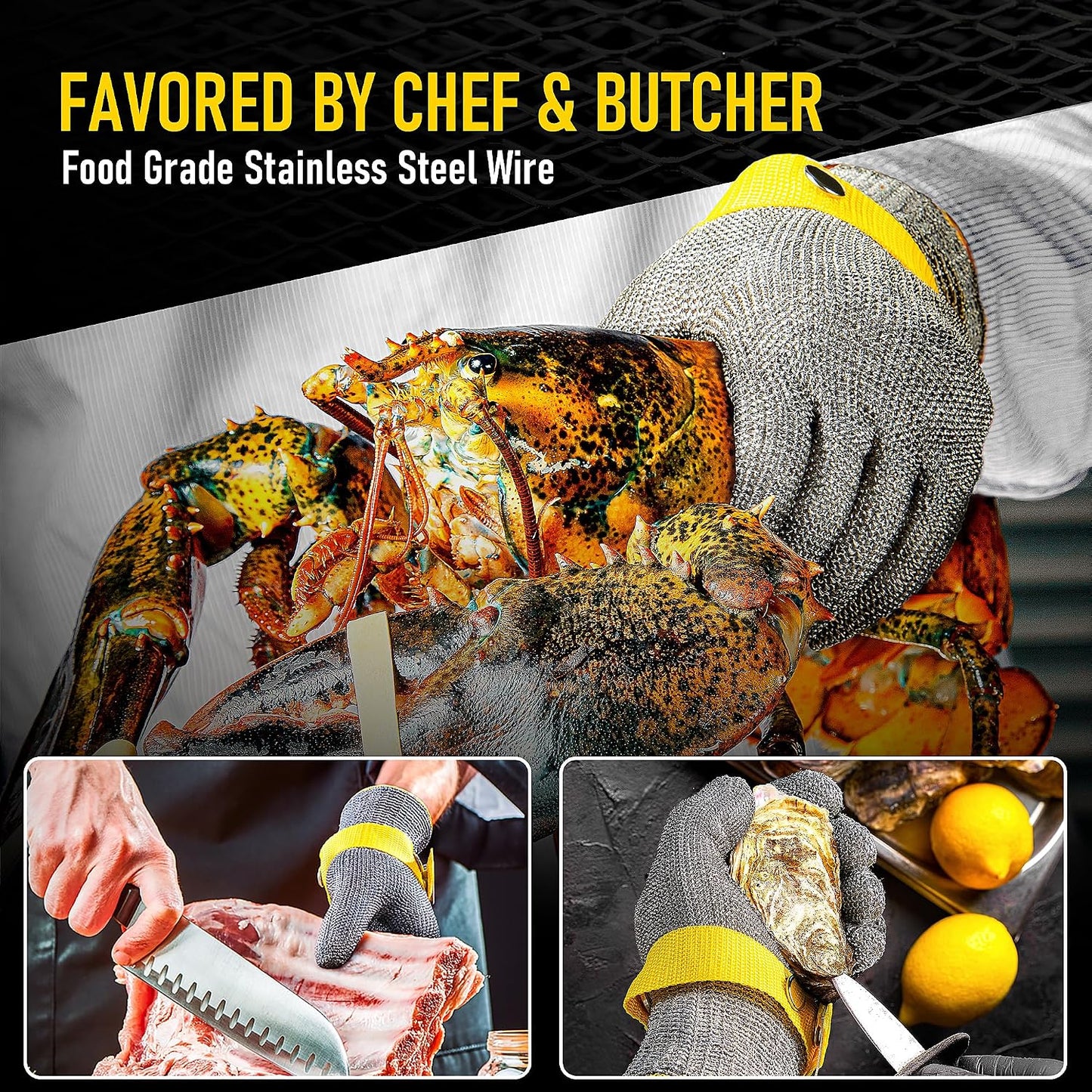 COOLJOB A9 Cut Resistant Kitchen Gloves, Food Grade for Mandoline Oyster Shucking, Fish/Meat Processing, Wood Working
