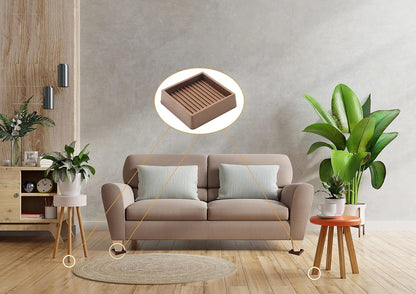 3X3 Square Rubber Caster Cups, Non Slip Furniture Pads - 4 Pack | Anti-Slip Furniture Gripper, Anti Skid Furnitures Feet, Anti Slide Floor Protector for Bed Couch Stoppers, Brown