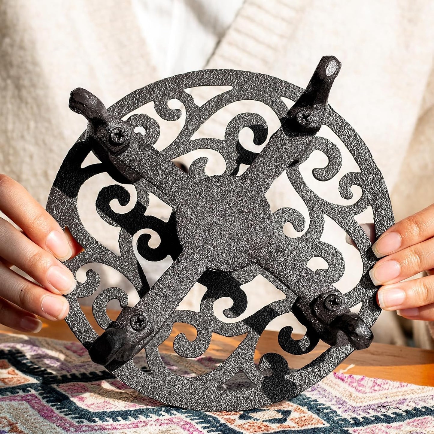 6.1 Inches Cast Iron Teapot Warmer Dish Cups Trivet,Flower-Shaped Design with Tealight Holder - Heavy Duty & Decorative Candle Holder Stands for Heat Food Coffee Milk or Tea