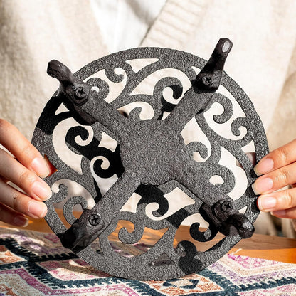 6.1 Inches Cast Iron Teapot Warmer Dish Cups Trivet,Flower-Shaped Design with Tealight Holder - Heavy Duty & Decorative Candle Holder Stands for Heat Food Coffee Milk or Tea