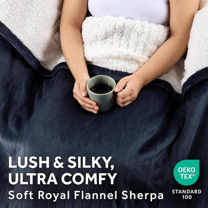 Sunbeam Electric Throw Royal Mink Sherpa Heated Blanket, 4 Heat Settings, 4-Hour Auto Shut-Off, Fast Heating, Luxurious and Ultra Comfy, Cabernet Color, 50" x 60"