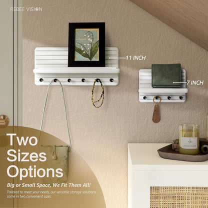 Rebee Vision Pine Wood Key Holder Wall Mount with Shelf for Entryway, Brown | 6 Key Hooks, Round Corner, Smooth&Hand-Friendly, Clear Wood Texture, Space-Saving Design, Organize Mail & Letter