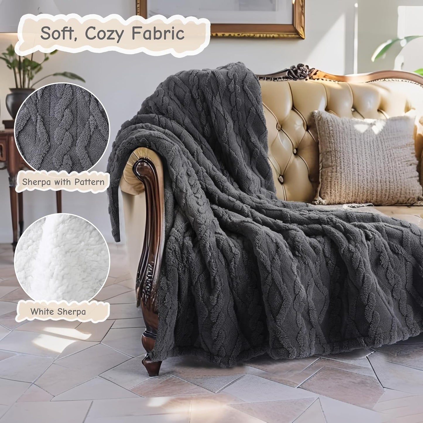 Soypipo Electric Heated Throw Blanket 50"x60", Faux Fur Plush with 4 Heat Settings & 2/4/8/10H Auto Shut-Off, Overheat Protection, Machine Washable, for Office & Chair, Dark Grey