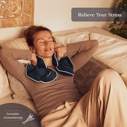Qomfor - Microwavable Neck Wrap - Dark Blue, Lavender Scent - Weighted Neck/Shoulder Wrap - Heating Pad - Hot/Cold Muscle Therapy, Stress Relief, Arthritis Pain, Soothing Comfort, Headache