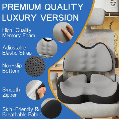 Benazcap Large Memory Foam Seat Cushion Lumbar Support Pillow for Sciatica & Tailbone Pressure Relief Coccyx Pad for Office Chair, Wheelchair, Car, Home, Office, Blue